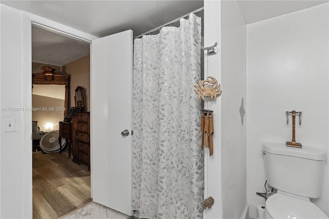 bathroom with wood-type flooring and toilet