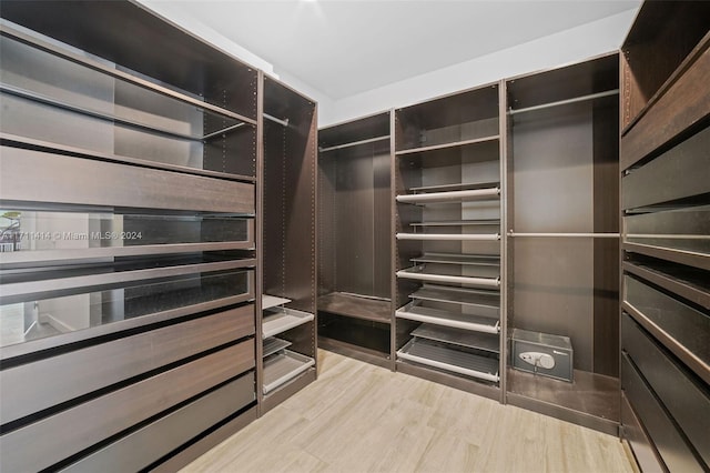 spacious closet with light hardwood / wood-style flooring