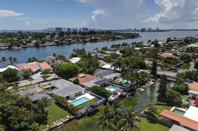 aerial view featuring a water view