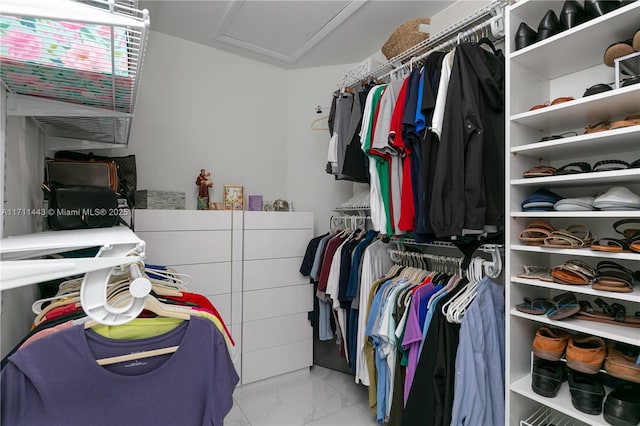 7584 Red Ruby Dr, Delray Beach, FL 33446 - spacious closet featuring attic access and marble look tiles