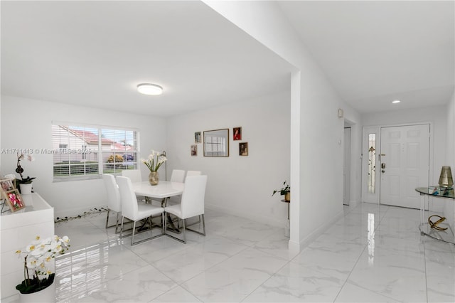 7584 Red Ruby Dr, Delray Beach, FL 33446 - dining room with baseboards, light marble finish flooring, and recessed lighting