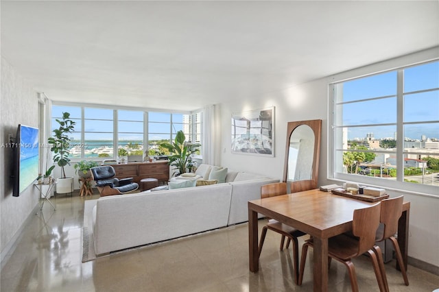 living area featuring a healthy amount of sunlight and a view of city