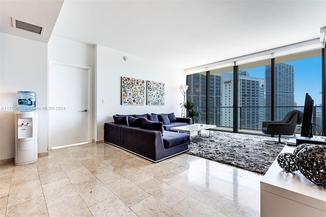 living room featuring expansive windows