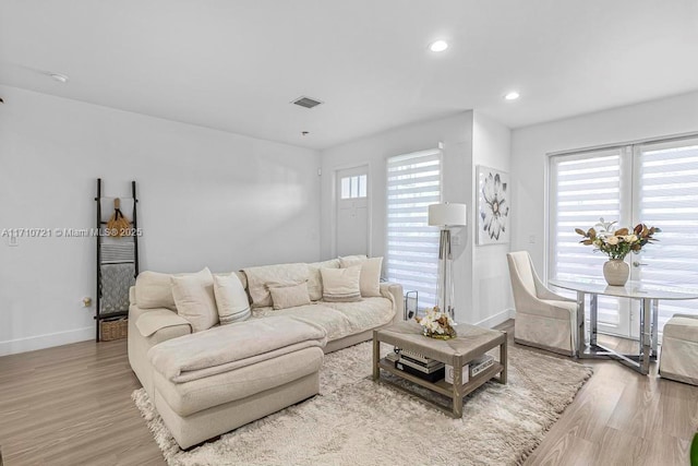 living room featuring light hardwood / wood-style flooring