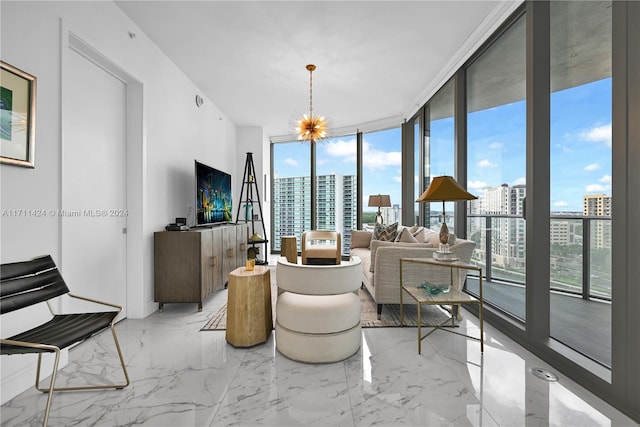 living room featuring floor to ceiling windows