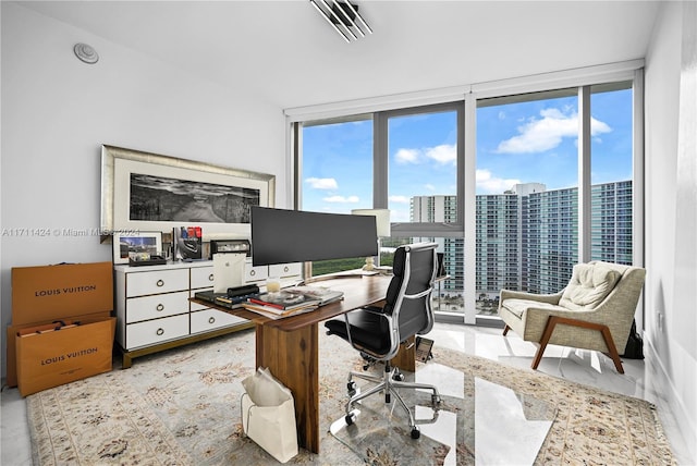 office featuring a wall of windows and a wealth of natural light