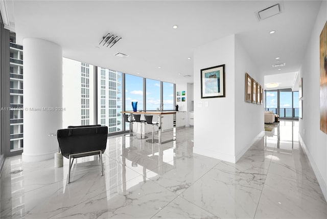 corridor with plenty of natural light and expansive windows