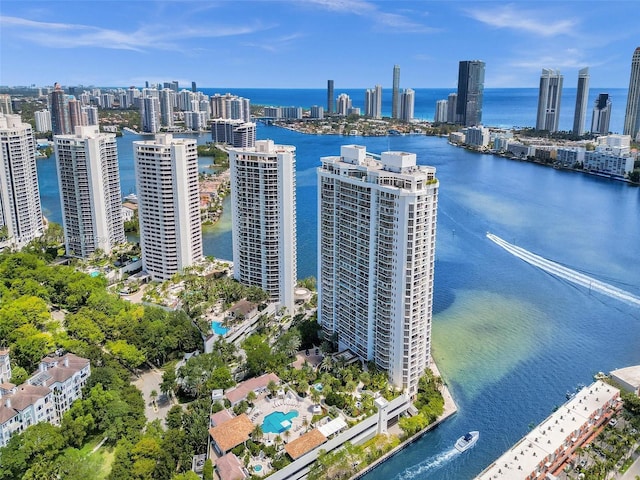 aerial view featuring a water view