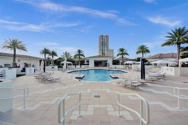 view of pool featuring a patio area