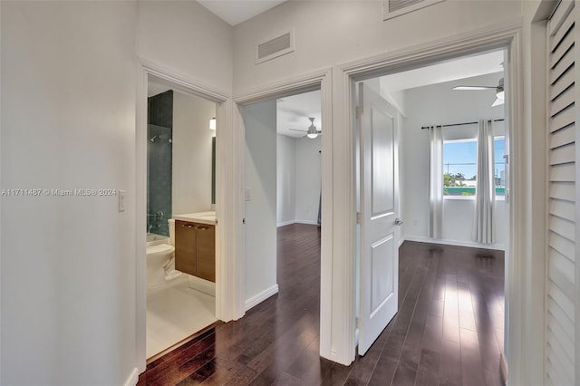 corridor featuring dark hardwood / wood-style floors