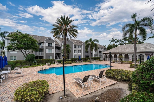 view of swimming pool with a patio