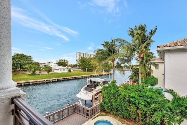 property view of water featuring a dock