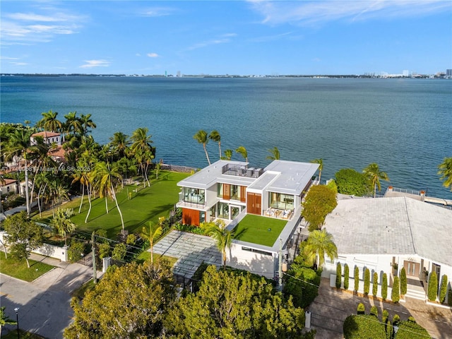 aerial view with a water view