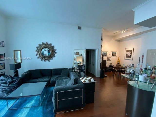 living room featuring dark hardwood / wood-style flooring