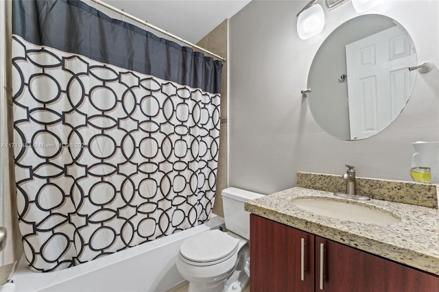 full bathroom featuring vanity, toilet, and shower / bathtub combination with curtain