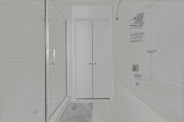 bathroom with plus walk in shower