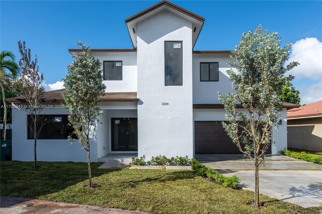 contemporary home with a garage