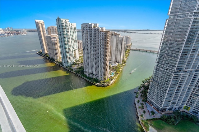 aerial view featuring a water view