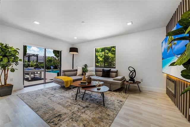 living room with plenty of natural light and light wood-type flooring