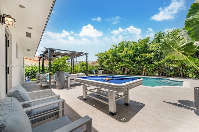 view of swimming pool featuring a patio area and a pergola