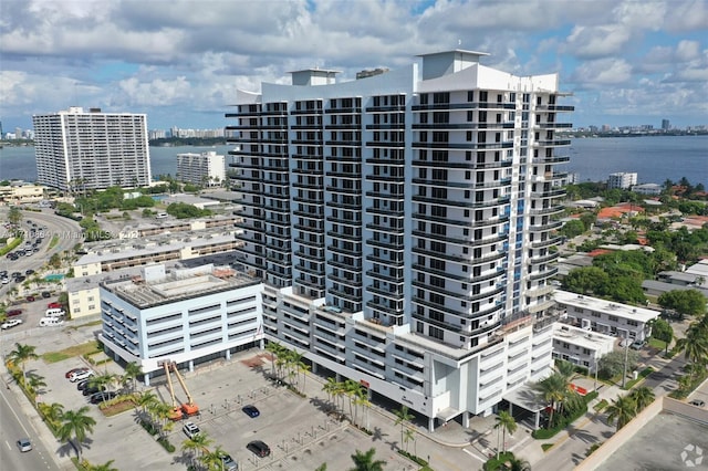 view of building exterior featuring a water view