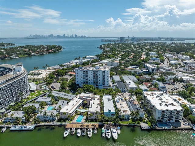 aerial view featuring a water view