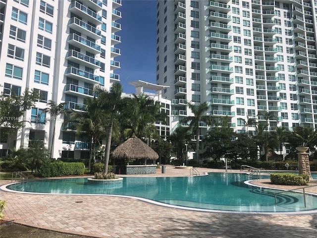 view of swimming pool with a gazebo