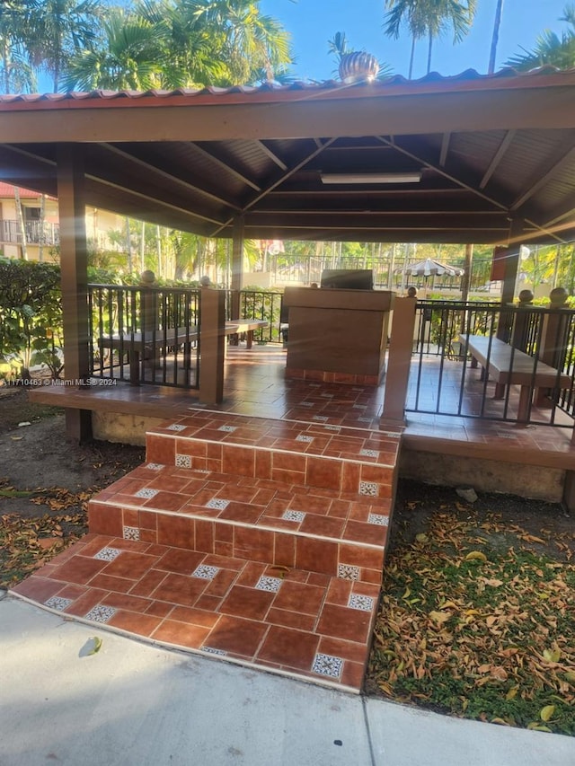 view of patio featuring a gazebo