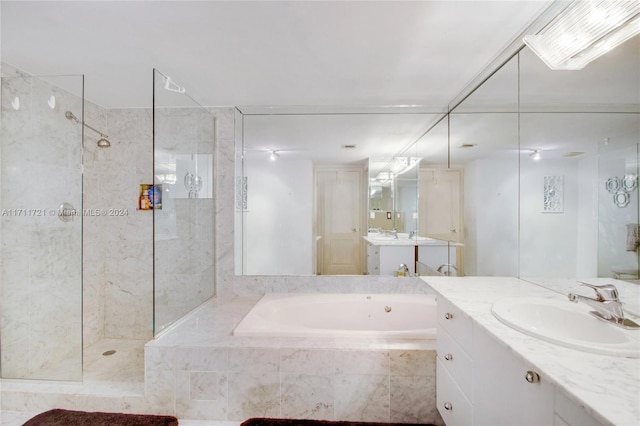 bathroom featuring vanity and plus walk in shower