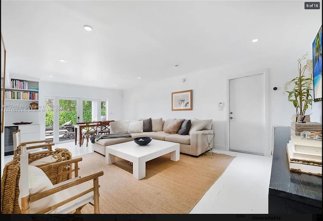 living room featuring french doors