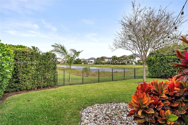 view of yard with a water view