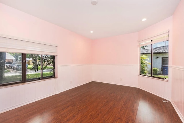 spare room with dark wood-type flooring and a wealth of natural light