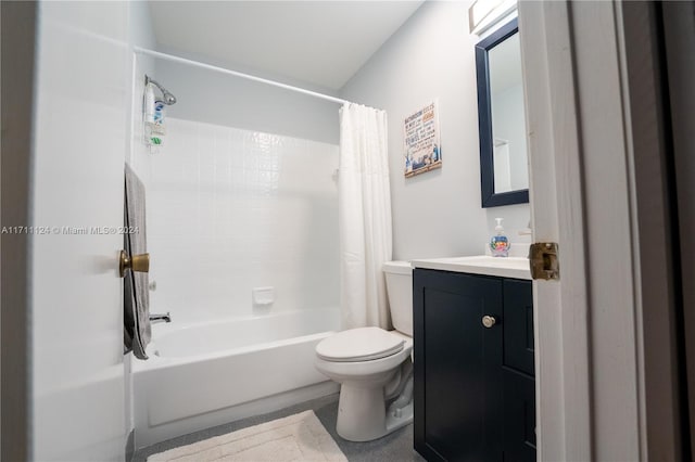 full bathroom with vanity, shower / bath combo, and toilet