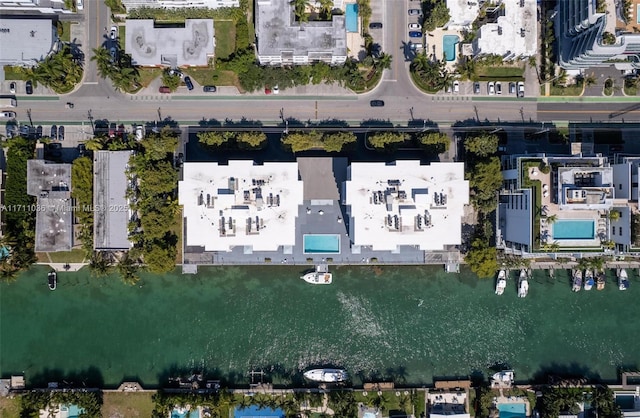 bird's eye view featuring a water view