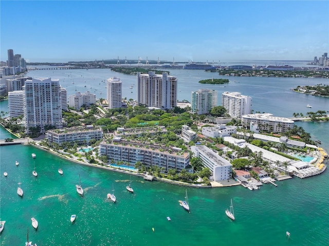 aerial view featuring a water view