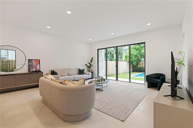 living room with light tile patterned floors