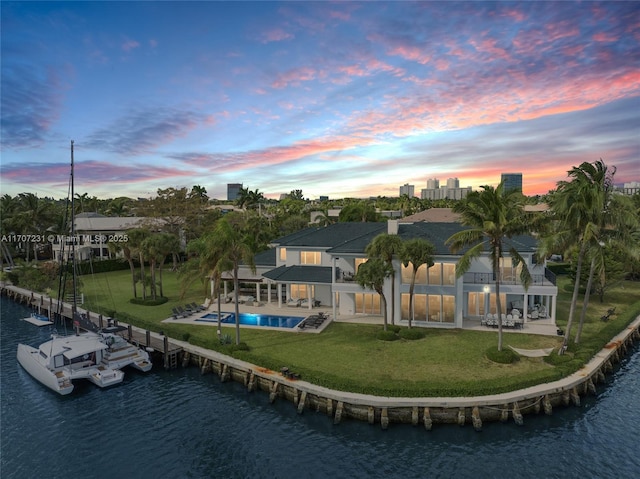 exterior space featuring a water view