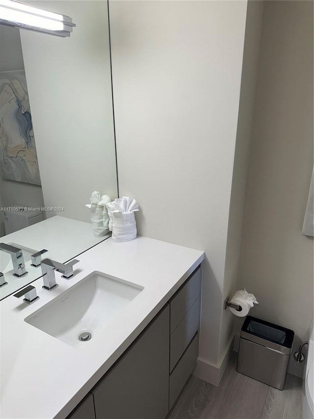 bathroom featuring vanity and hardwood / wood-style flooring