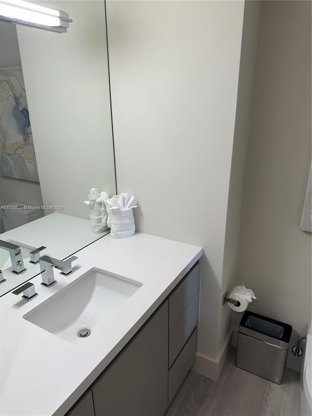 bathroom featuring hardwood / wood-style floors and vanity