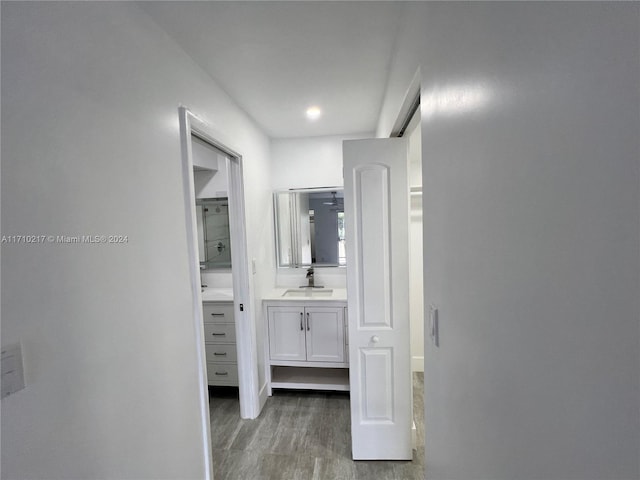 hall featuring sink and dark wood-type flooring