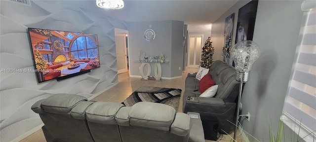 living room with light tile patterned floors