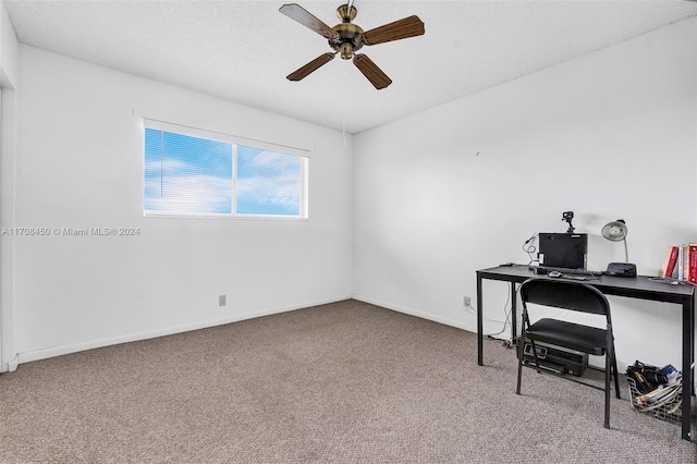 office area featuring carpet flooring and ceiling fan