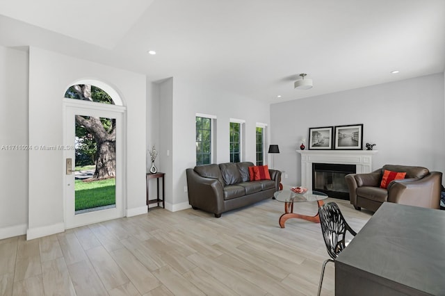 living room with light hardwood / wood-style flooring