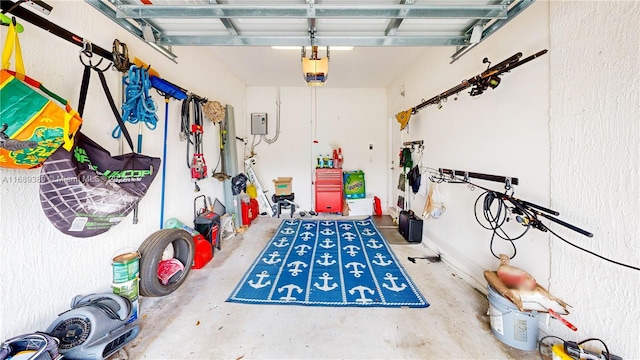 garage with a garage door opener