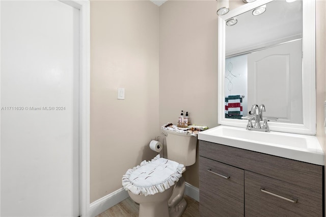 bathroom featuring vanity, toilet, and wood-type flooring