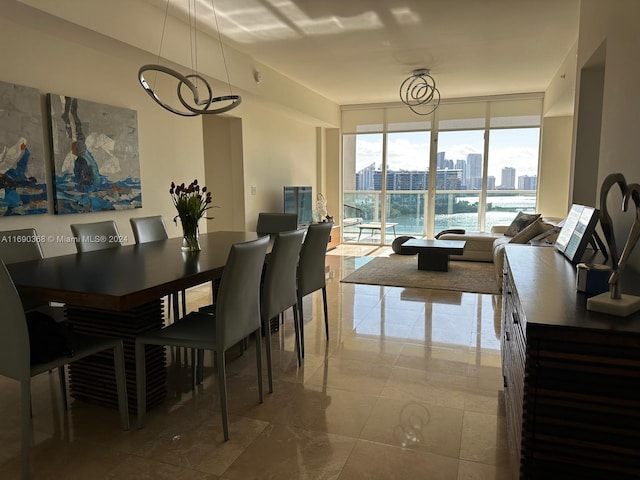 dining room with a chandelier