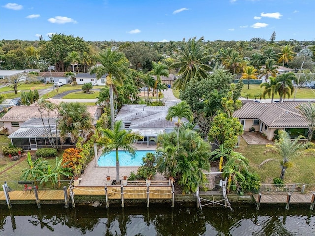 aerial view with a water view