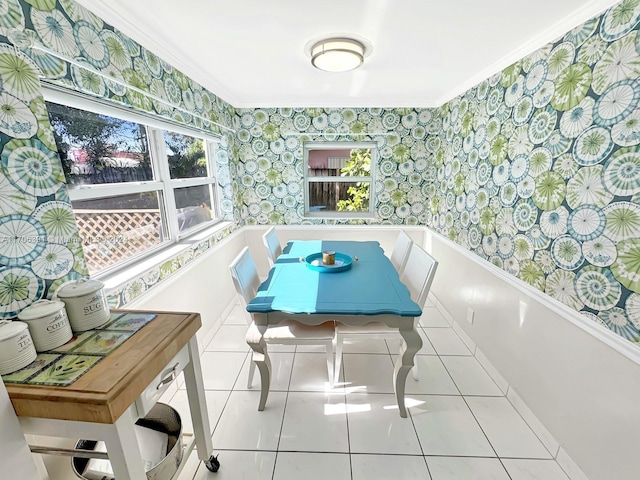 1820 SW 11th Ct, Fort Lauderdale, FL 33312 - tiled dining space featuring wallpapered walls and ornamental molding
