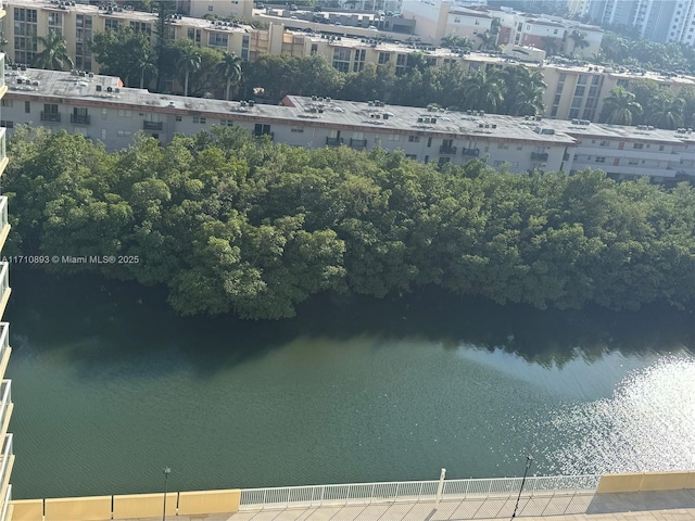 aerial view featuring a water view