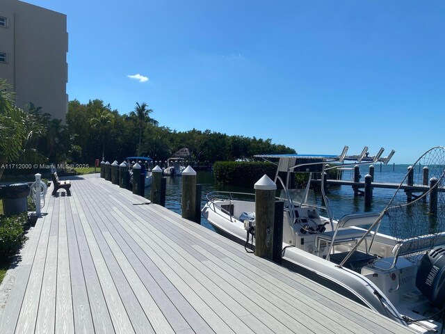 view of dock with a water view